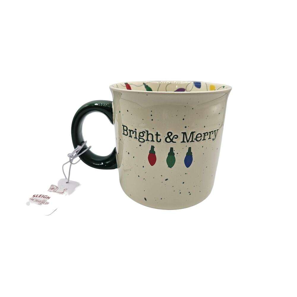 Sleigh Hill Holiday 18 oz Coffee Soup Mug Christmas Lights Bright and Merry NEW
